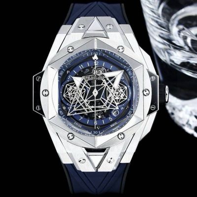 HUBLOT Factory Big Bang Sang Bleu II silver Steel Case Hexagon Metal Diameter 45mm Watch